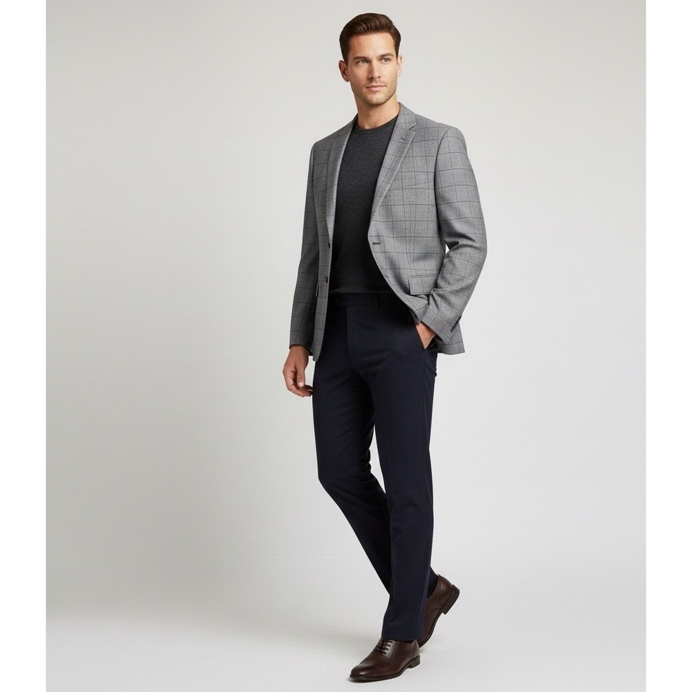 Jos A Bank Mens Travel Tech Wool Windowpane Gray Sport‎ Coat Blazer Jacket 40 R